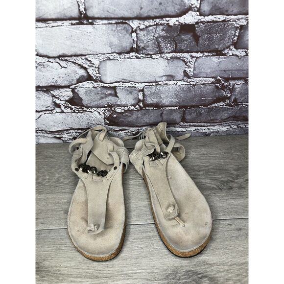 Free People Grey Suede Leather Collins Thong Chain Strappy Sandals Women 37EU/6M - Picture 4 of 16